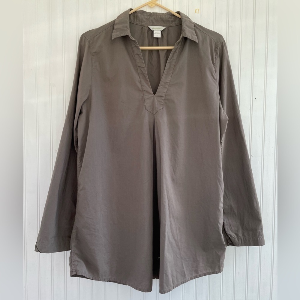 Garnet Hill Women's Brown Gray Oversized Long Sleeve Tunic Popover Size Medium